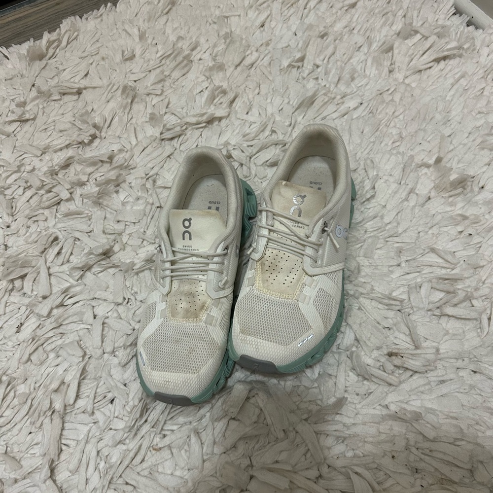 On Running White and Green Sneakers